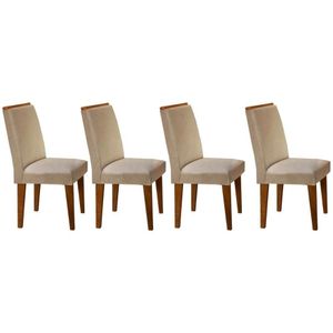 Kit 4 Cadeiras Sala Jantar Lunara 4 Un Capuccino Linho Bege Turim Rufato