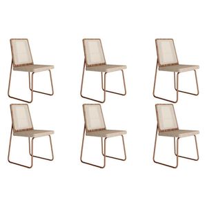 Kit 6 Cadeiras Sala Jantar Wood 1751 6 Uni Rose Linho Areia Carraro