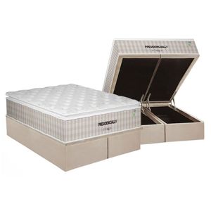 Conjunto Box Baú Queen: Colchão Molas Plumatex Ensacadas Presidencially + Base Crc Suede Clean (158x198)