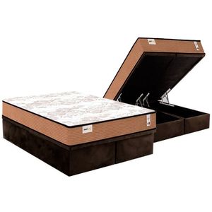 Conjunto Box Baú Queen: Colchão Molas Plumatex Ensacadas Smart Classic + Base Crc Suede Brown (158x198)