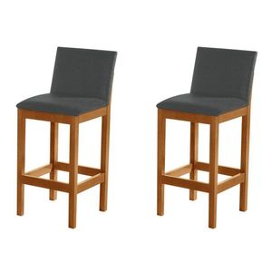 Kit 2 Banquetas Alta Pérola Com Encosto Estofada Em Veludo Cinza Madeira Maciça Castanho