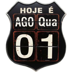 Calendário Americano Route Em Metal Preto Vintage Flip 40cm