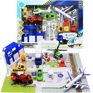 Kit Brinquedo Infantil Com 13 Peças Cidade Trânsito Carro Avião