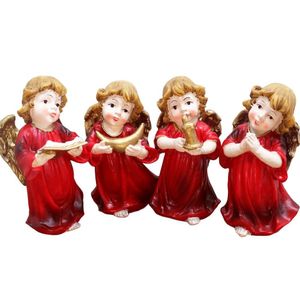 Kit Estatuetas Anjo Anjinho Vermelho Natal Em Resina De 13cm