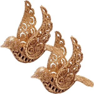 Kit 4 Enfeites Pendentes Natal Pássaros Vazado Dourado 11cm