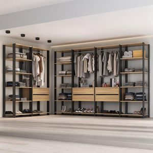 Guarda Roupas Closet Modulado 405cm 6 Peças Com 6 Gavetas E Cabideiros Multimóveis MP4322 Preto Madeirado