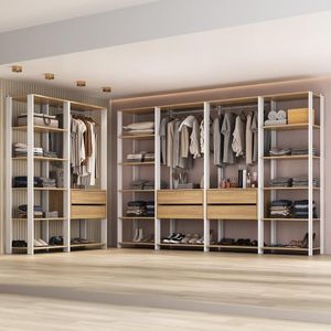 Guarda Roupas Closet Modulado 405cm 6 Peças Com 6 Gavetas E Cabideiros Multimóveis MP4322 Branco Madeirado