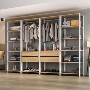 Guarda Roupas Closet Modulado 270cm 4 Peças Com 4 Gavetas E Cabideiros Multimóveis MP4321 Branco Madeirado