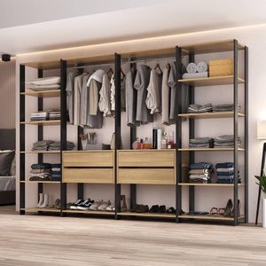 Guarda Roupas Closet Modulado 205cm 4 Peças Com 4 Gavetas E Cabideiros Multimóveis MP4321 Preto Madeirado