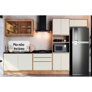 Cozinha Completa Versalis 6 Peças 2 Aéreos 2 Balcões 1 Paneleiro 1 Complemento C6p162 Freijó Cinza Argila Herval