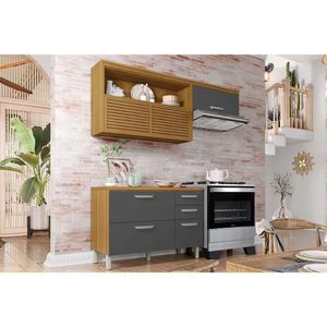 Cozinha Completa Princesa 2 Peças 1 Aéreo 1 Balcão C2p45 Freijó Grafite