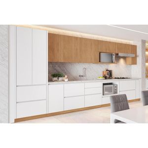 Cozinha Completa 19 Peças Rainha 1 5 Aéreos 5 Balcões 1 Paneleiro 8 Complementos C6p76 Branca Nature