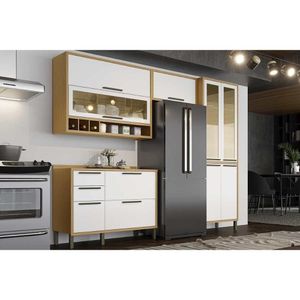 Cozinha Completa 4 Peças Syrah 2 Aéreos 1 Balcão 1 Paneleiro C4p05 Amendoa Branco Ronipa
