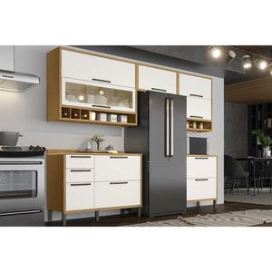 Cozinha Completa 5 Peças Syrah 3 Aéreos 2balcão C5p09 Amendoa Branco Ronipa
