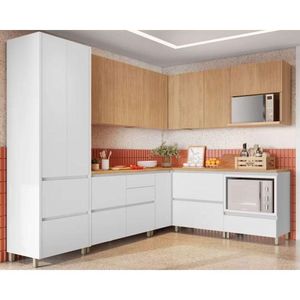 Cozinha Completa 9 Peças Rainha Gourmet 4 Aéreos 4 Balcões 1 Paneleiro C9p34 Branca Nature