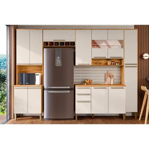 Cozinha Completa 5 Peças Nápoli Prime 2 Aéreos 1 Balcão 1 Paneleiro 1 Torre Quente C5p97 Amendoa Off White Ronipa