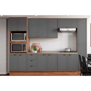 Cozinha Completa 7 Peças Bella 2 Aéreos 2 Balcões 3 Complementos C7p49 Nogal Cinza