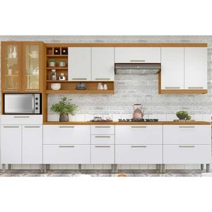 Cozinha Completa 7 Peças Burguesa Premium 3 Aéreos 3 Balcões 1 Paneleiro C6p58 Freijó Off White