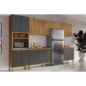 Cozinha Completa 6 Peças Sauvignon 3 Aéreos 2 Balcões 1 Torre Quente C6p92 Amendoa Grafite Ronipa
