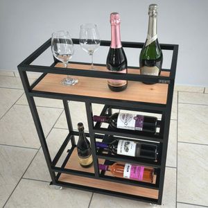 Carrinho Bar Estilo Industrial Preto Com Adega Para 9 Garrafas