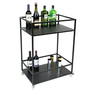Carrinho Para Bebidas Estilo Industrial Preto Com Prateleiras Em Mdf Preto
