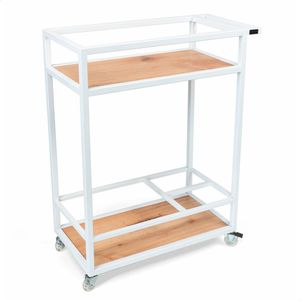Carrinho Para Bebidas Estilo Industrial Branco Com Prateleiras Em Eucalipto