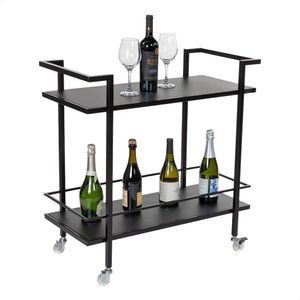 Carrinho Para Bebidas Industrial Prateleiras Em Mdf Preto E Alça Dupla