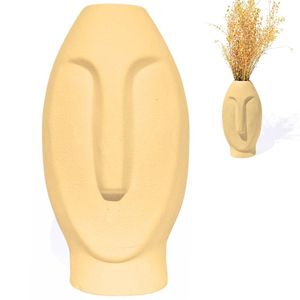 Vaso Decorativo Solitário Moai 18cm Artesanal Em Cimento Amarelo