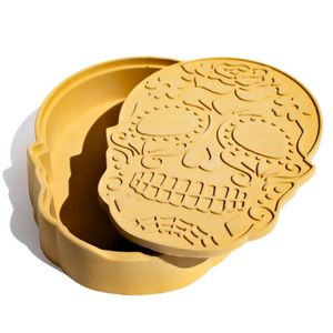 Porta Objetos Decorativo Caveira 17cm Em Cimento Artesanal Amarelo
