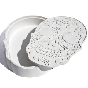 Porta Objetos Decorativo Caveira 17cm Em Cimento Artesanal Branco