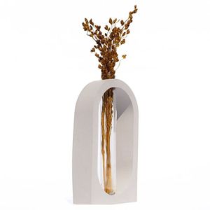 Vaso Decorativo Solitário Janela 16,5cm Artesanal Em Cimento Cinza