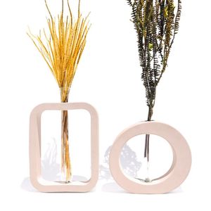 Vaso Decorativo Redondo E Retangular 2 Peças Conjunto Decoração Palha
