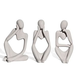 Conjunto 3 Peças Estátuas Pensadoras Alice Ana E Amora 12,5cm Cinza