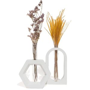 Vaso Decorativo Janela E Hexa 2 Peças Conjunto Decoração Sala E Casa Cinza