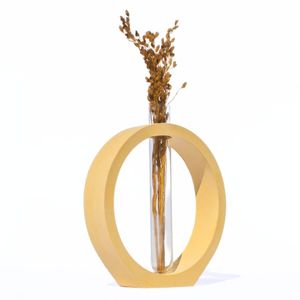 Vaso Decorativo Solitário Argola 16,5cm Artesanal Em Cimento Amarelo