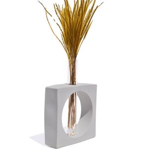 Vaso Decorativo Artesanal Solitário Quadrado 16,5cm Cimento Cinza