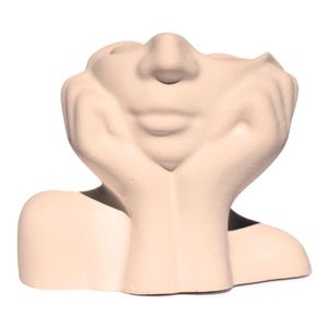 Vaso Decorativo Mão No Rosto 11cm Cimento Artesanal Palha