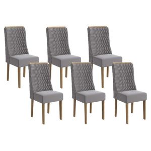 Cadeira De Cozinha 2cad158ng Kit 6 Un Nogueira Suede Cinza Titanio A050