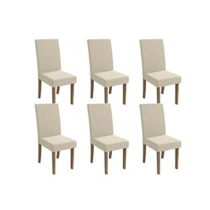 Cadeira De Cozinha 2cad131ng Kit 6 Un Nogueira Linho Bege A019