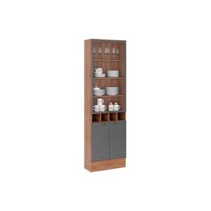 Paneleiro De Cozinha Cristaleira Bella 2615 Com 4 Portas 2 De Vidro 70cm Nogal Cinza