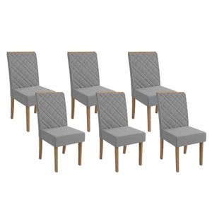 Cadeira De Cozinha 2cad149ng Kit 6 Un Nogueira Linho Cinza A056