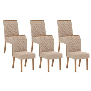 Cadeira De Cozinha Esther Kit 6 Un Nature Linho Creme