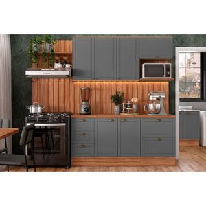 Kit Cozinha Modulada 9 Peças Bella 2 Aéreos + 2 Balcões+5complementos C9p60 Nogal Cinza-carraro