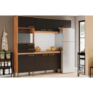 Kit Cozinha Modulada 4 Peças B107 Com 7 Portas E 2 Gavetas 225cm Nature Preto