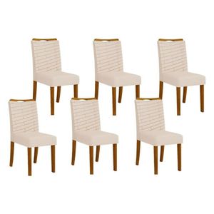 Cadeira De Cozinha Julia Kit 6 Un Cedro Linho Neve