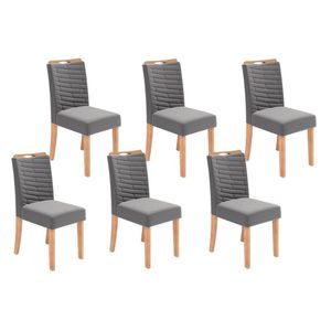 Cadeira De Cozinha Julia Kit 6 Un Cedro Suede Lunar