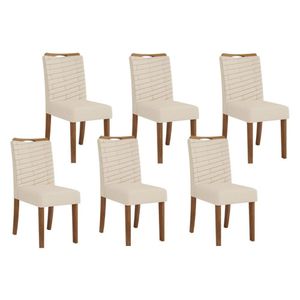 Cadeira De Cozinha Julia Kit 6 Un Freijó Linho Neve