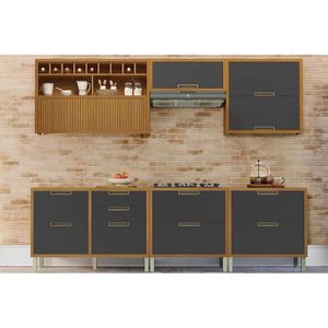 Kit Cozinha Modulada 6 Peças Imperatriz 3 Aéreos + 3 Balcões C6p47 Freijó Grafite