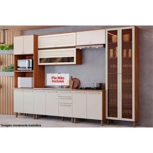 Kit Cozinha Modulada 7 Peças Completa Requinte 2 Aéreos + 2 Balcões+ 2 Paneleiros + 1 Complemento Cz103 Nature Areia