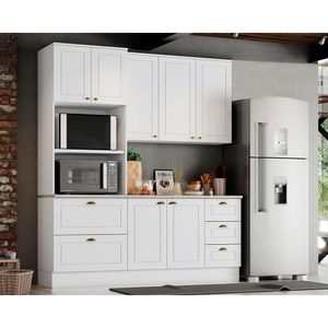 Kit Cozinha Modulada 4 Peças Americana 1 Aéreo + Balcão + 1 Paneleiro + 1 Complemento Cz125 Branco